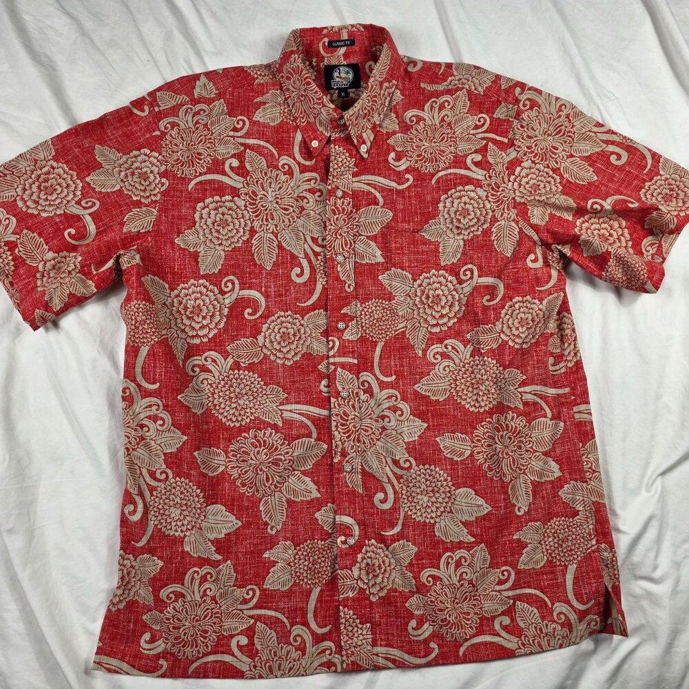 Reyn Spooner Kloth Mens Size XL Red Floral Button Front Shirt Aloha Hawaiian